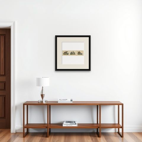 Set of 3 Antique Hand Colored Prints of English Horses, shown framed on a wall