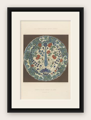 Persian Iznik-Style Faience Plate, Floral Design, Julius Lessing, Berlin 1890, shown framed