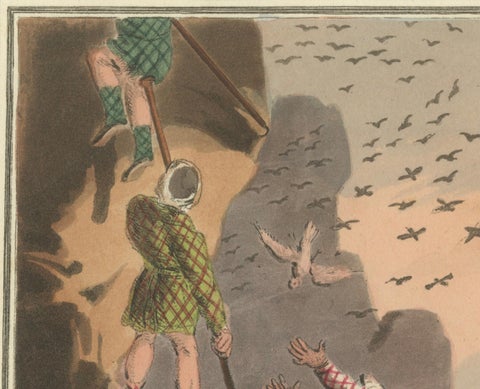 Foreign Field Sports: Bird Catching Aquatint by Dubourg & Howitt, 1813, close-up 2