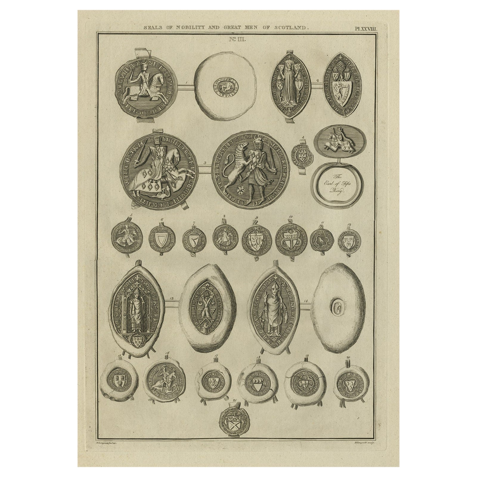 Antique Print of Seals of Nobility and Important Men of Scotland, 1792