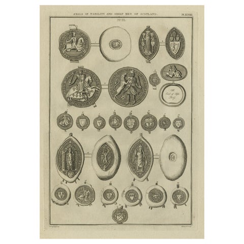 Antique Print of Seals of Nobility and Important Men of Scotland, 1792