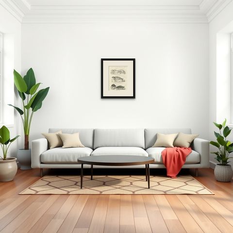 19th-Century Lithograph of Seals and Elephant Seals in Arctic and Marine Habitat, shown framed in a room