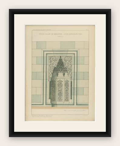Antique Islamic Architectural Print, Ottoman Niche Design, Bursa Turkey, 1924, shown framed