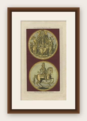 Great Seal of King George I Engraving, Harrison’s History of England 1786, shown framed