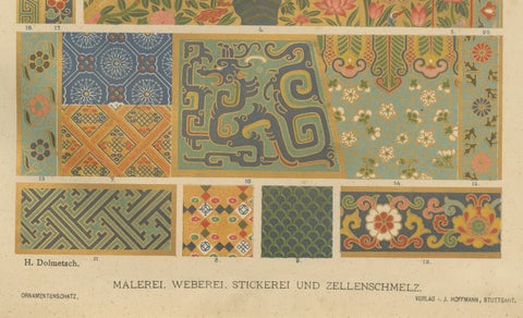 Antique Chinese Decorative Art Prints with Floral and Textile Motifs, 1887, close-up 1