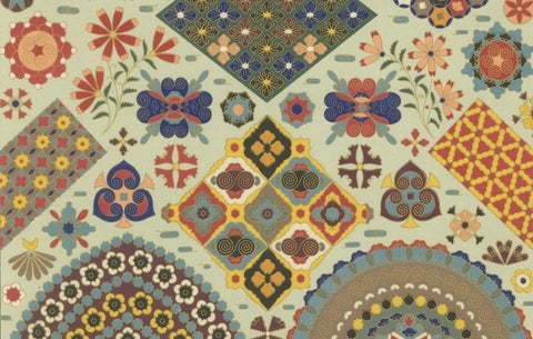 Japanese Ornament Print, Antique Lithograph of Geometric & Floral Patterns 1869, close-up 1