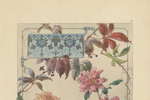 The Elegance of Bengal Roses and Virginia Creeper in Art Nouveau Design, 1896, close-up 4