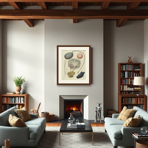 Antique Print of Various Molluscs Including the Boltenia Ovifera, shown framed in a room