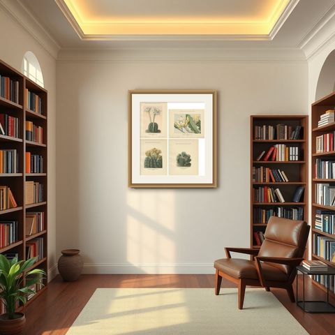Set of 4 Antique Cactus Prints, Echinopsis Calochlora, Schumann, circa 1900, shown framed in a room