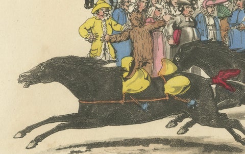 Roman Carnival Horse Race & Festive Corso - 1820 Etching, close-up 6