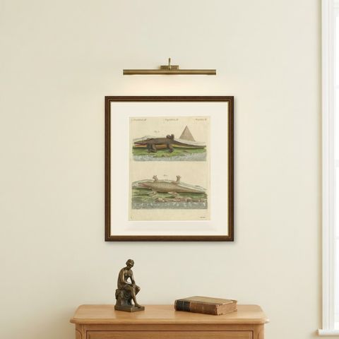 Crocodiles with an Egyptian Pyramid, Antique Bertuch Print, Vienna, circa 1805, shown framed on a wall