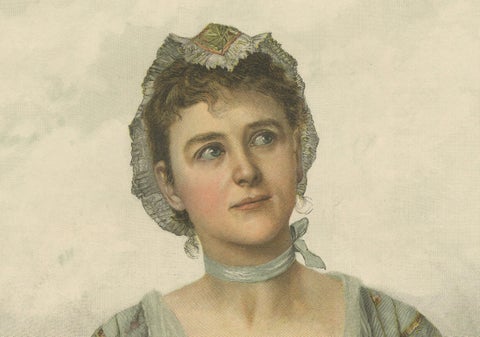 Portrait of a Flower Maiden, 19th-Century Chromolithograph by Warthmüller, close-up 4