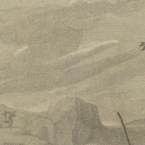 Pastoral Engraving by Johann Jakob Kleinschmidt: Shepherd, Cattle, and Ruins, close-up 5