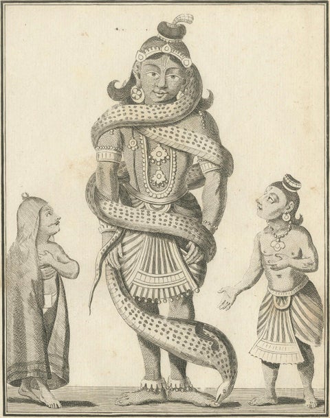 1806 French Print of Quichena: Serpent-Wrapped Deity - Hindu Engraving, close-up 5