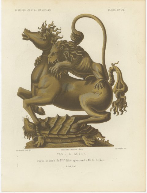 Lion and Horse Drinking Vessel after a Sixteenth Century Design, 1851, view 2