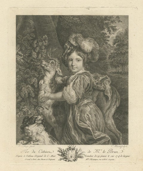 Antique Print of a Child, Deer and a Dog by Le Brun 1792, view 3