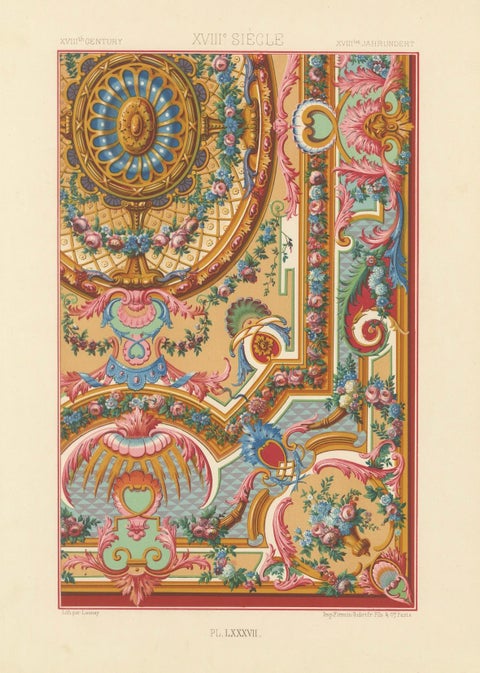 18th Century French Ceiling Design, Rococo Floral and Architectural Ornament, close-up 6