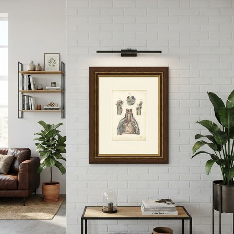 Nerves of the Heart and Larynx, Antique Hirschfeld Anatomy Print, 1866, shown framed on a wall