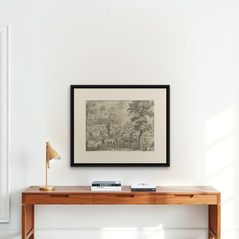 Old and Interesting Rare Print of a Study of Horses, ca.1665, shown framed on a wall