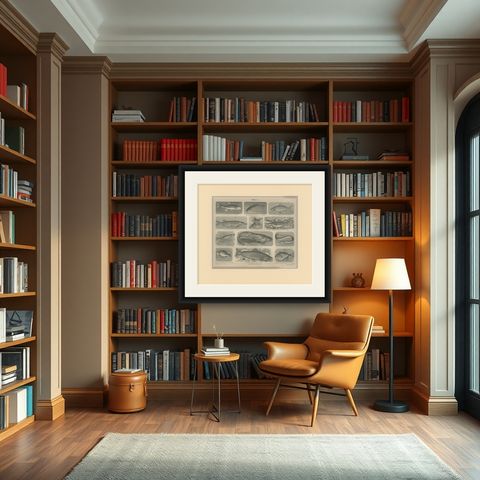 Antique Print of Cod and Other Fishes by Meyer 'c.1890', shown framed in a room