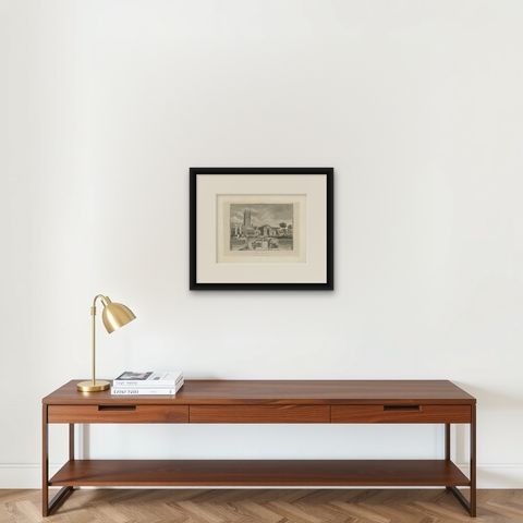 Antique Oxford Botanic Garden Engraving, Oxford Almanack, Benjamin Green, 1820, shown framed on a wall