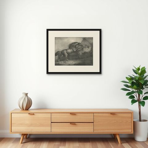 Original Antique Lithograph of a Horse Showing the Passion 'Love', 1827, shown framed on a wall