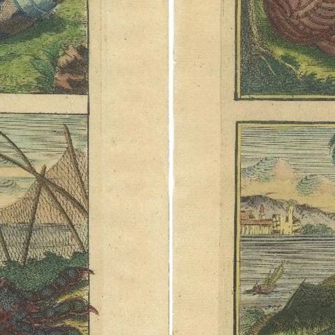 Set of 2 Colored Antique Prints of Various Fishes and Crustaceans, close-up 2