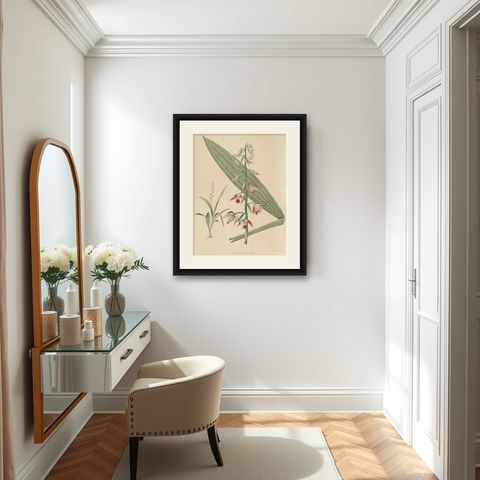 Large Masterpiece of Botanical Illustration from the Dutch East Indies, 1854, shown framed in a room