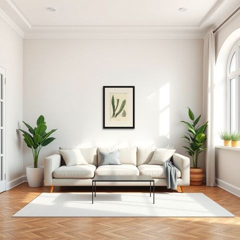 Lushly Handcolored Lithograph of Ferns of Indonesia (Polypodium), 1829, shown framed in a room