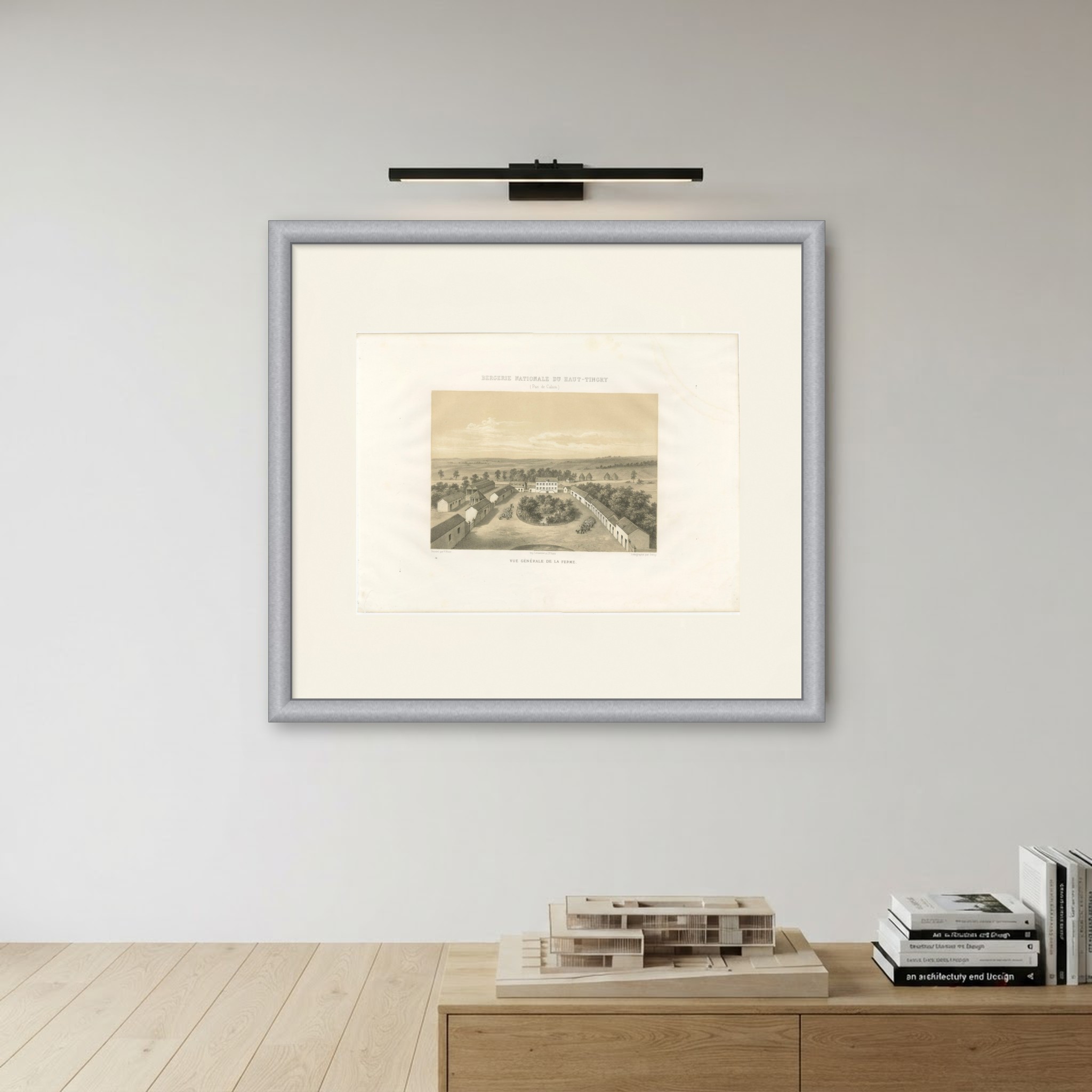 Haut-Tingry National Sheep Farm, Antique French Farm View, 1873, shown framed on a wall