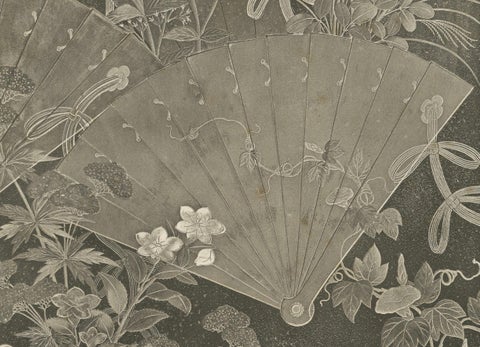 Japanese Fans and Floral Heliogravure Print by G. A. Audsley, Paris, c. 1880, close-up 3