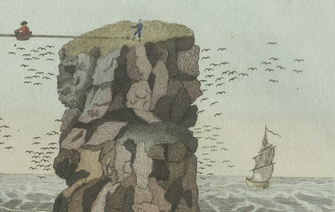 Original Antique Print of Iceland Geyser, Hekla and Orkney Bird Catchers, 1802, close-up 2