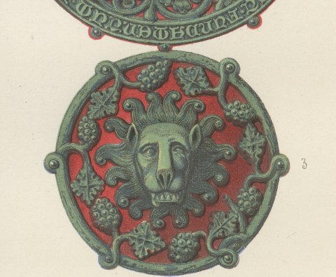 Lion Head Door Knockers, Lüneburg and Hamburg, Antique Print, 1851, close-up 3