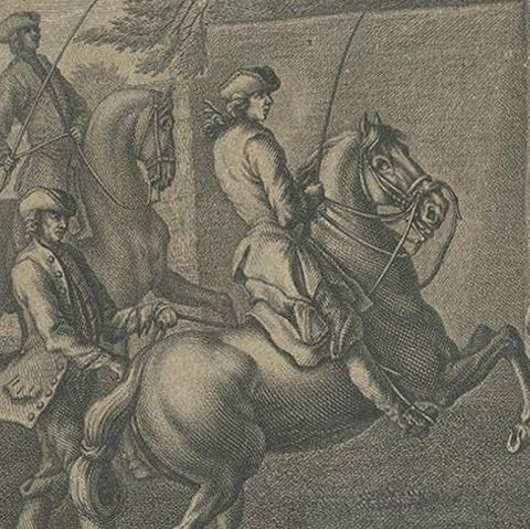Antique Horse Print of a 'Pirouet' by Ridinger '1722', close-up 2