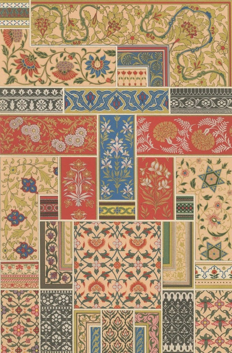 Indian Floral Motifs, Antique Print of Decorative Patterns from India, c.1869, close-up 4