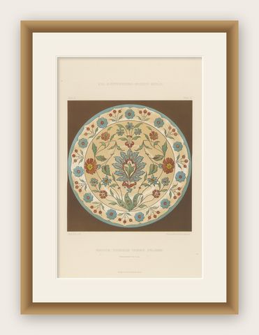 Persian-Turkish Faience Plate with Floral Medallion, J. Lessing, Berlin 1890, shown framed