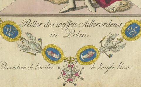 Knight of the White Eagle Order in Poland: Regal Hand-Colored Engraving, 1791, close-up 1
