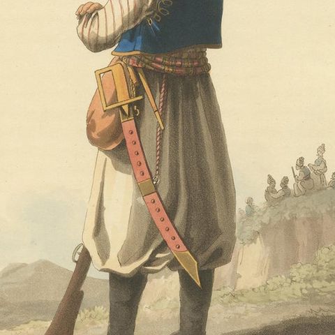 Antique Print of Janizary, Hand-Colored Aquatint, Turkey, 1818, close-up 2