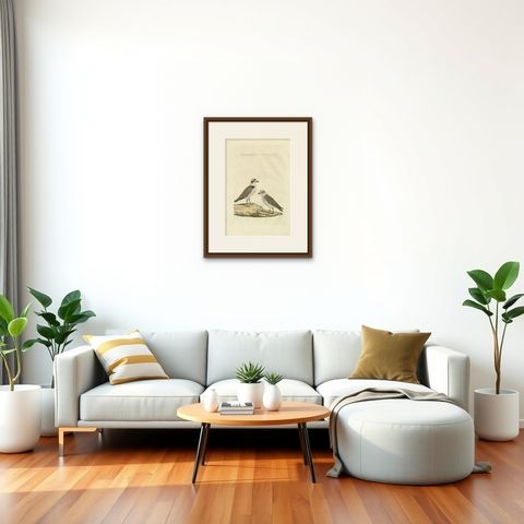 Antique Bird Print of the Kentish Plover by Sepp & Nozeman, 1829, shown framed in a room