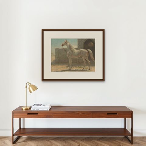 Antique Print of a Persian Horse by O. Eerelman, 1898, shown framed on a wall