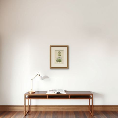 Striped Thyme and Kidneywort Violet, Hand-Coloured Botanical Print, 1874, shown framed on a wall