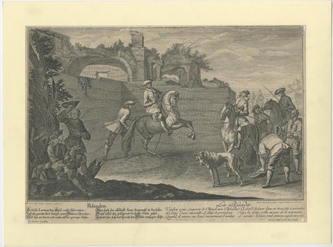 Antique Horse Print of a Passade training by Ridinger, 1722, view 4