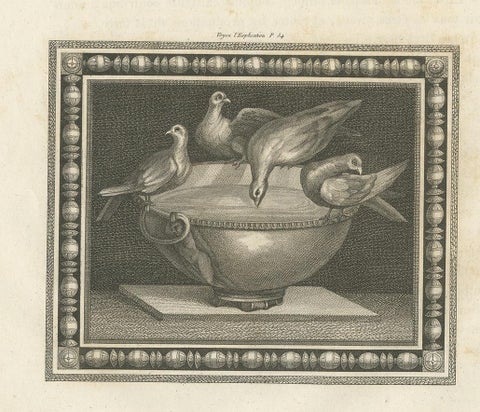 Antique Print of Birds and a Birdbath, circa 1820, view 2