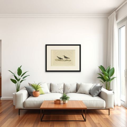Antique Bird Print of The Purple Sandpiper by Sepp & Nozeman, 1829, shown framed in a room