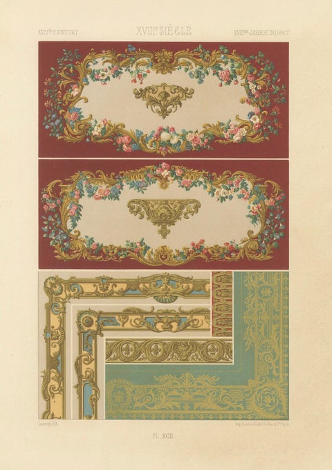 18th Century French Wall and Border Decoration, Rococo Floral Frames, Plate XCI, close-up 4