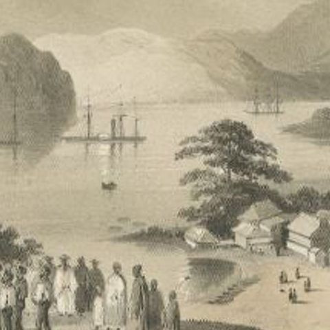 Original Old Print of the American Graveyard in Shimoda, Japan by Hawks, 1856, close-up 2