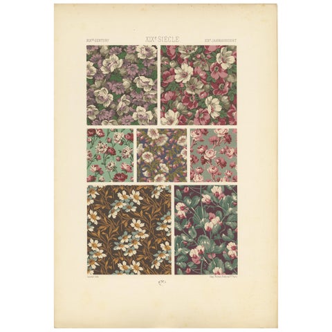 Pl. 120 Antique Print of 19th Century Floral Designs by Racinet, circa 1890