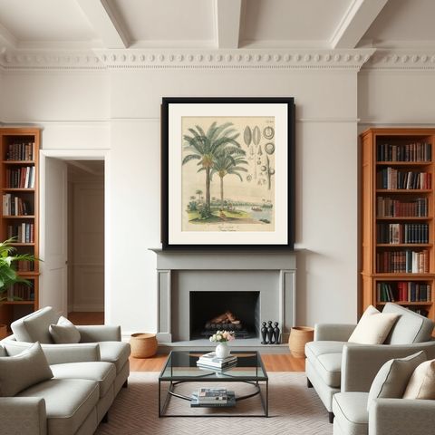 Antique Cycad Botanical Print, Copper Engraving, c.1831, Hand Colored, shown framed in a room