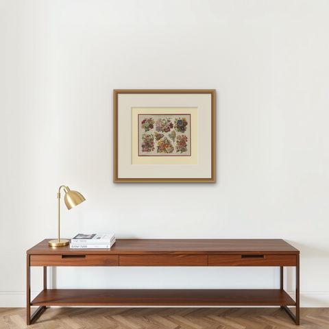Antique Print of Various Flowers by Meyer 'c.1895', shown framed on a wall