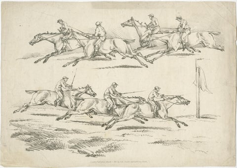 Original Uncolored Antique Engraving of a Horse Race in England, 1817, view 2